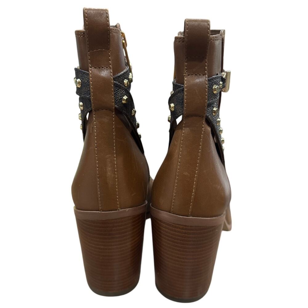 Michael Kors Brown Leather Ankle Boots MK Logo Heel Size 9 - Picture 3 of 8